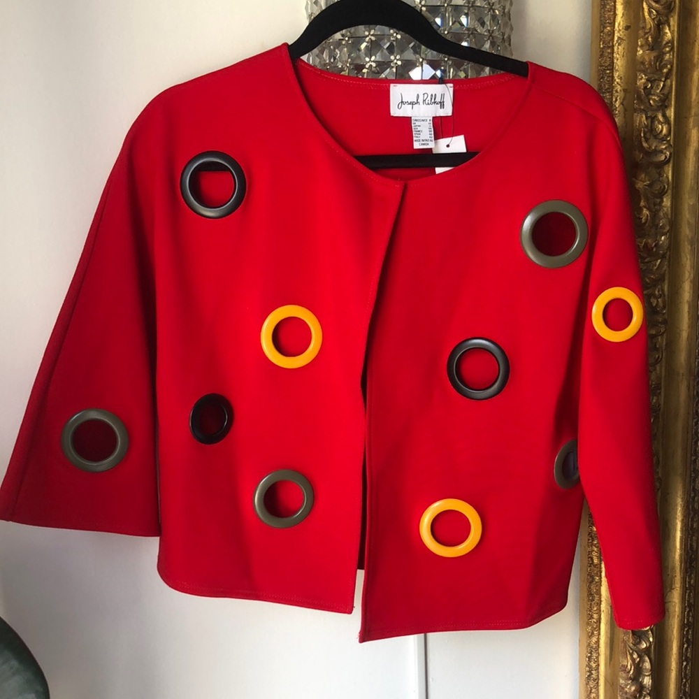 Joseph Ribkoff Red Jacket with Circular Accents size 8